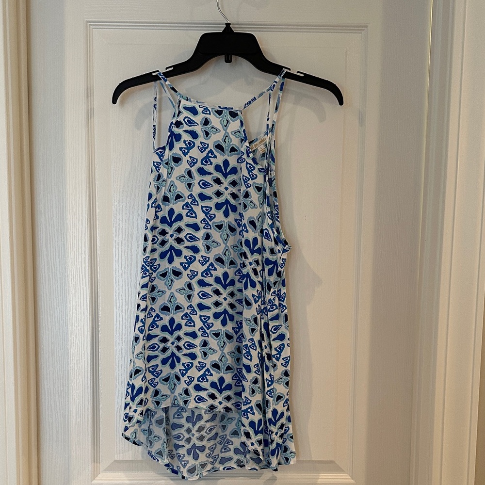 All For Color Blue and White Patterned Tank Top
